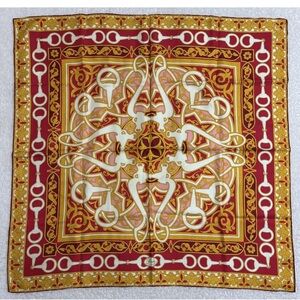 GUCCI Silk Scarf 33in Bit Medallion Baroque Red Gold Square Italy